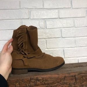 Faux suede western tassel boots